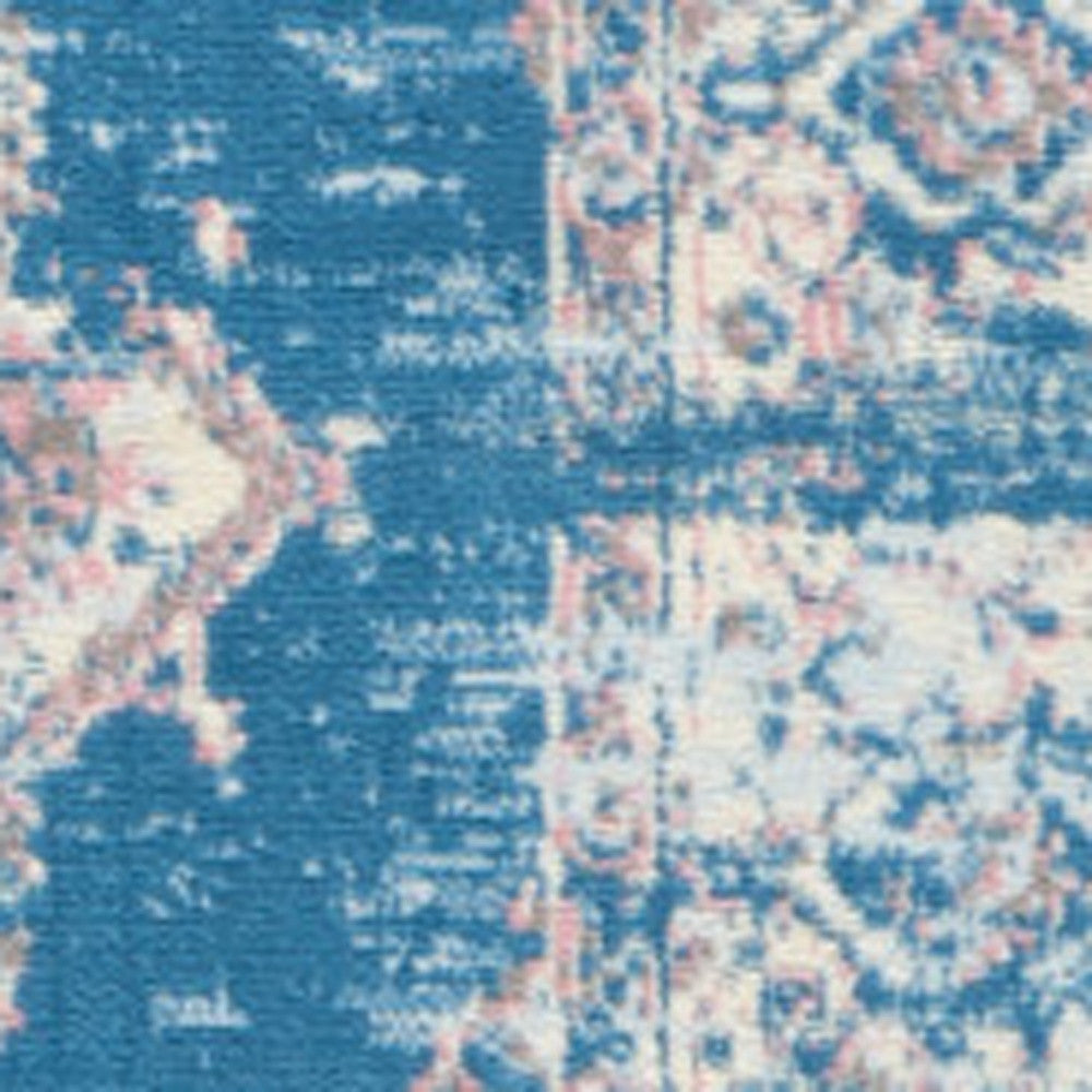 8' X 10' Blue Damask Power Loom Area Rug