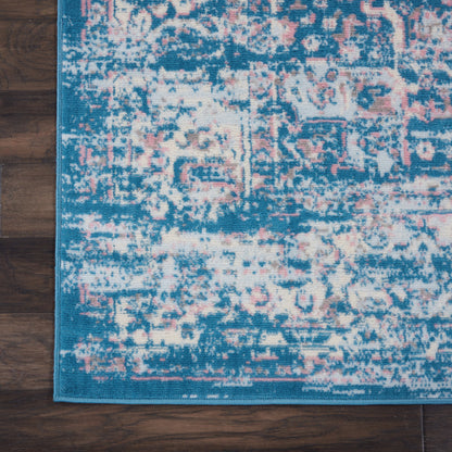 8' X 10' Blue Damask Power Loom Area Rug