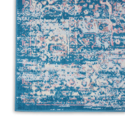 8' X 10' Blue Damask Power Loom Area Rug