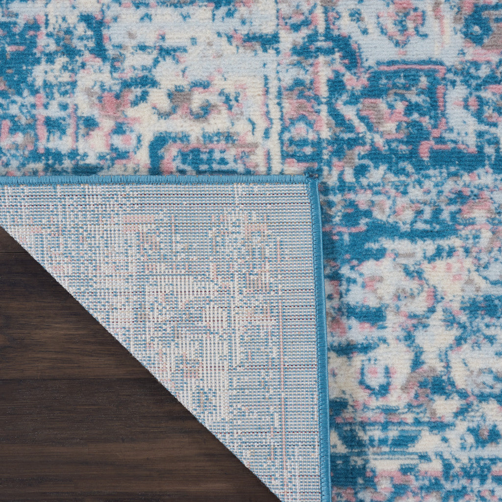 8' X 10' Blue Damask Power Loom Area Rug