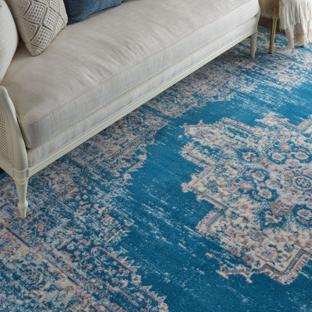 8' X 10' Blue Damask Power Loom Area Rug