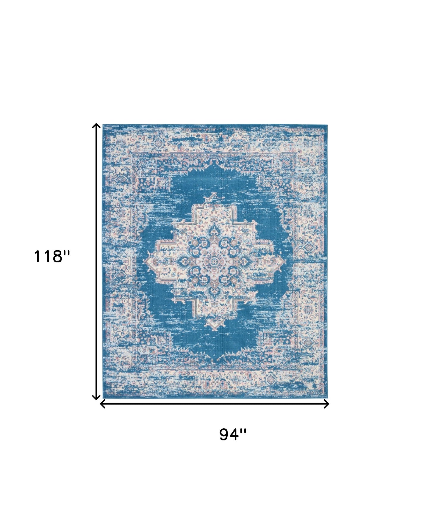 8' X 10' Blue Damask Power Loom Area Rug