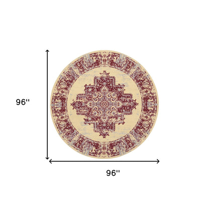 8' Cream Round Damask Power Loom Area Rug