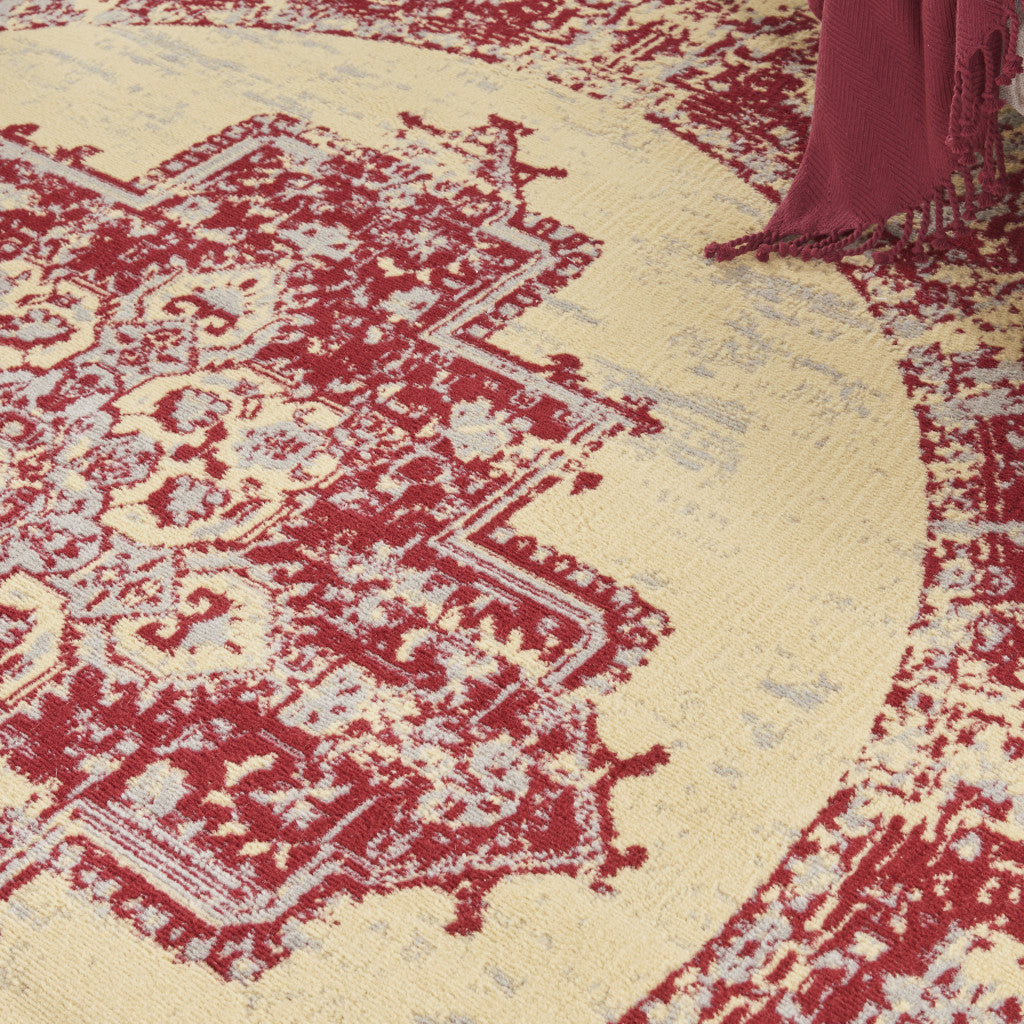 8' Cream Round Damask Power Loom Area Rug