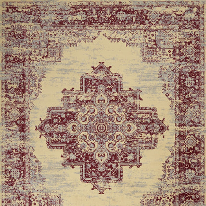 7' X 10' Cream Damask Power Loom Area Rug