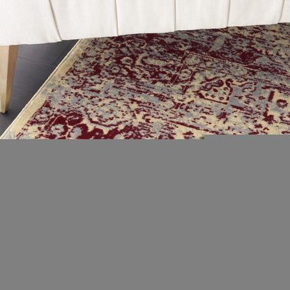 7' X 10' Cream Damask Power Loom Area Rug