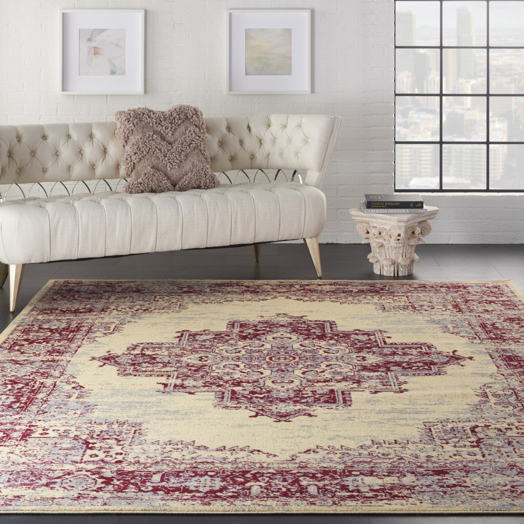 7' X 10' Cream Damask Power Loom Area Rug