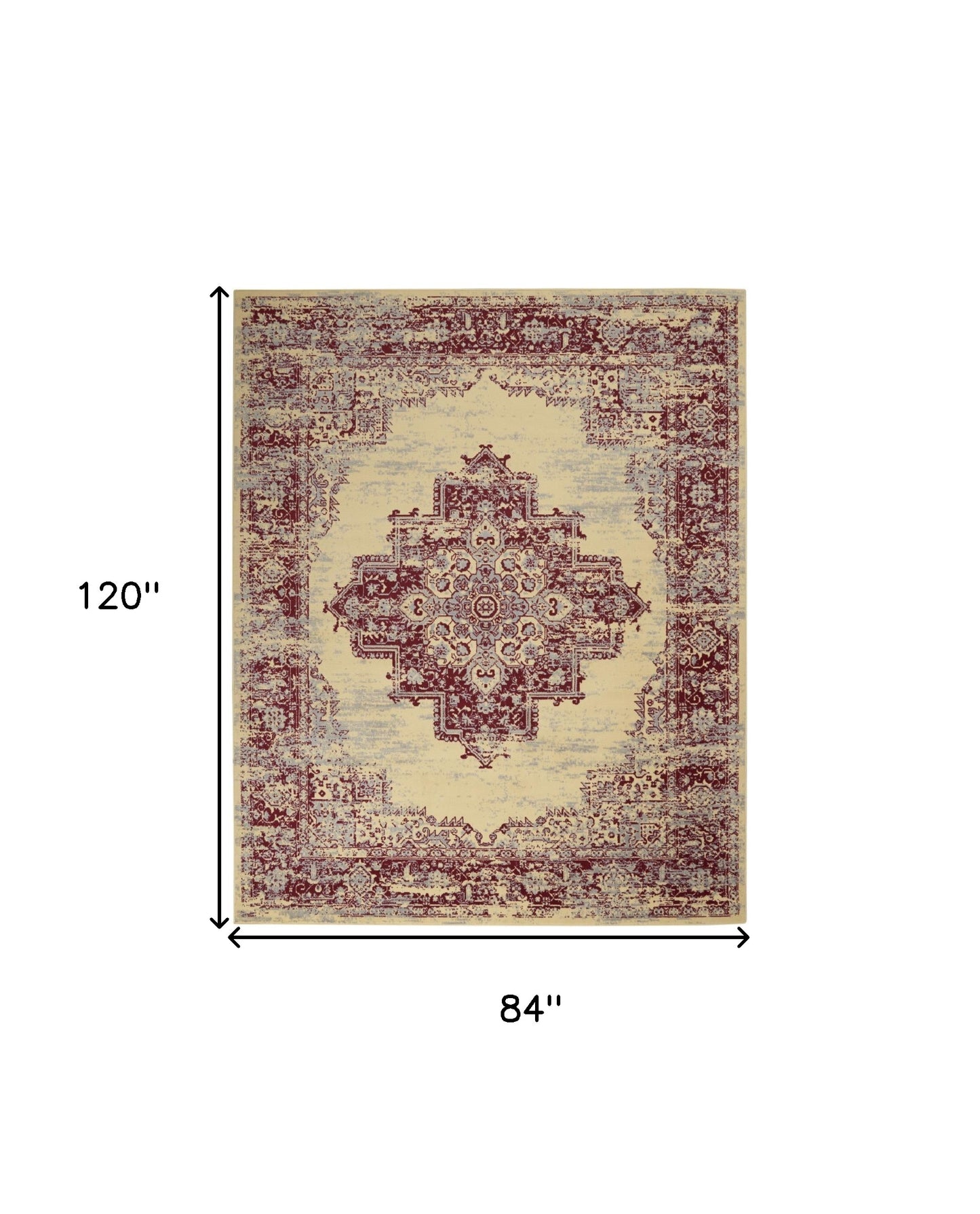 7' X 10' Cream Damask Power Loom Area Rug