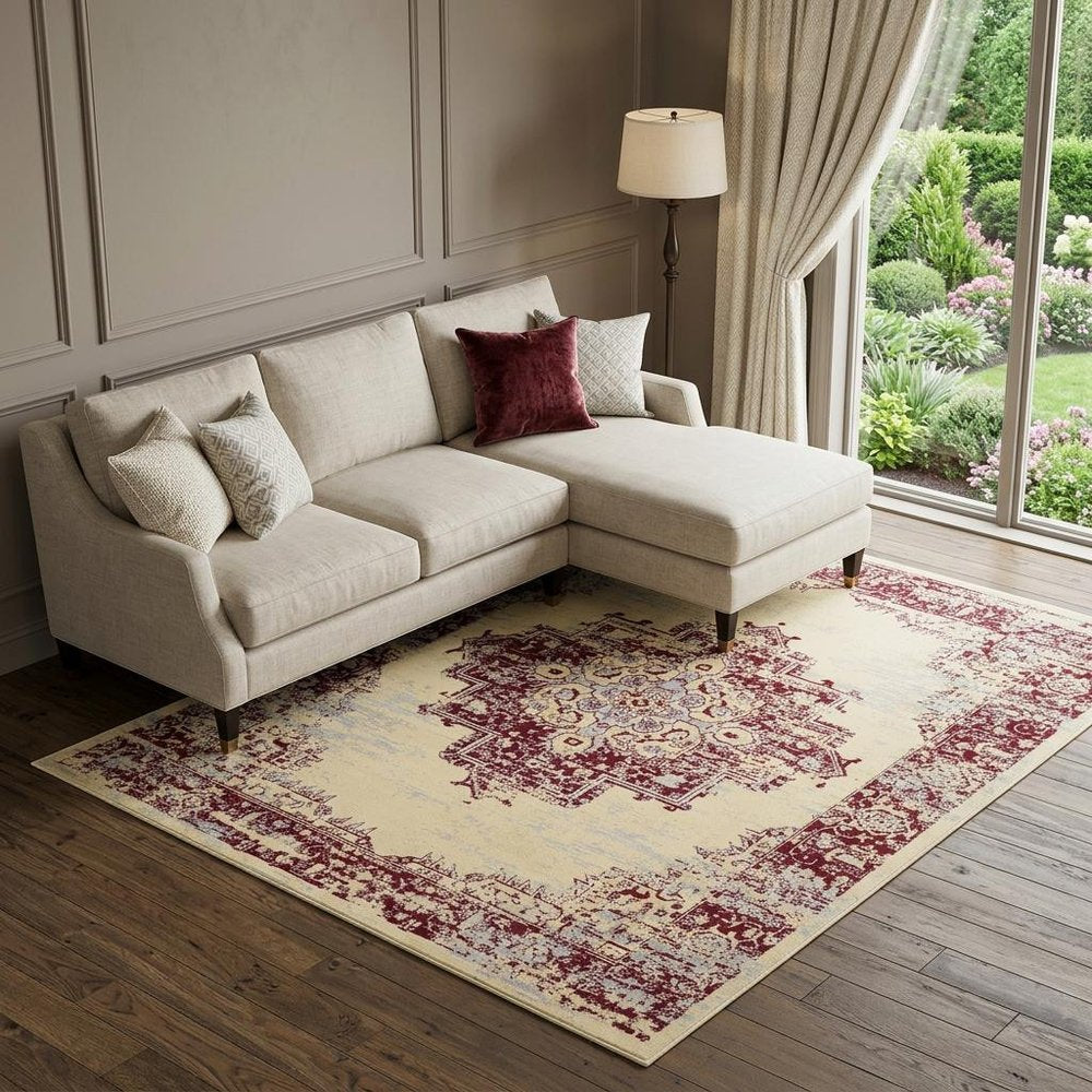 6' X 9' Cream Damask Power Loom Area Rug