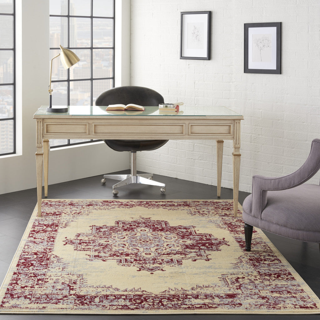 6' X 9' Cream Damask Power Loom Area Rug