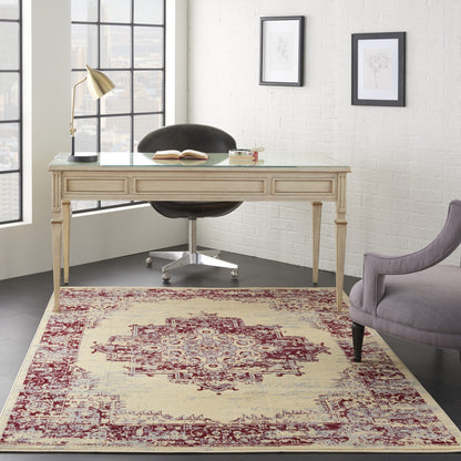 4' X 6' Cream Damask Power Loom Area Rug