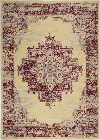 5' X 7' Cream Damask Power Loom Area Rug