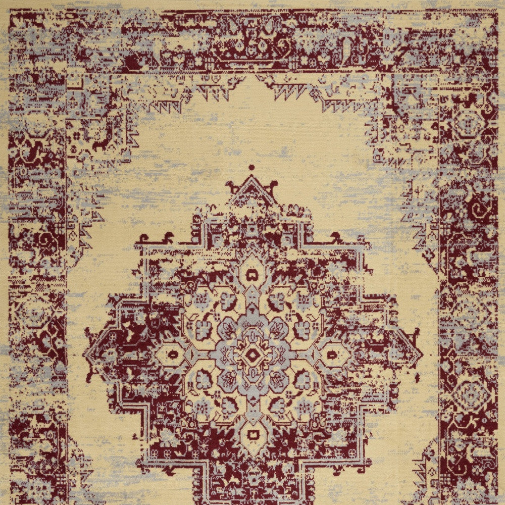 5' X 7' Cream Damask Power Loom Area Rug