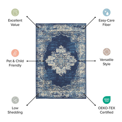5' X 7' Cream Damask Power Loom Area Rug