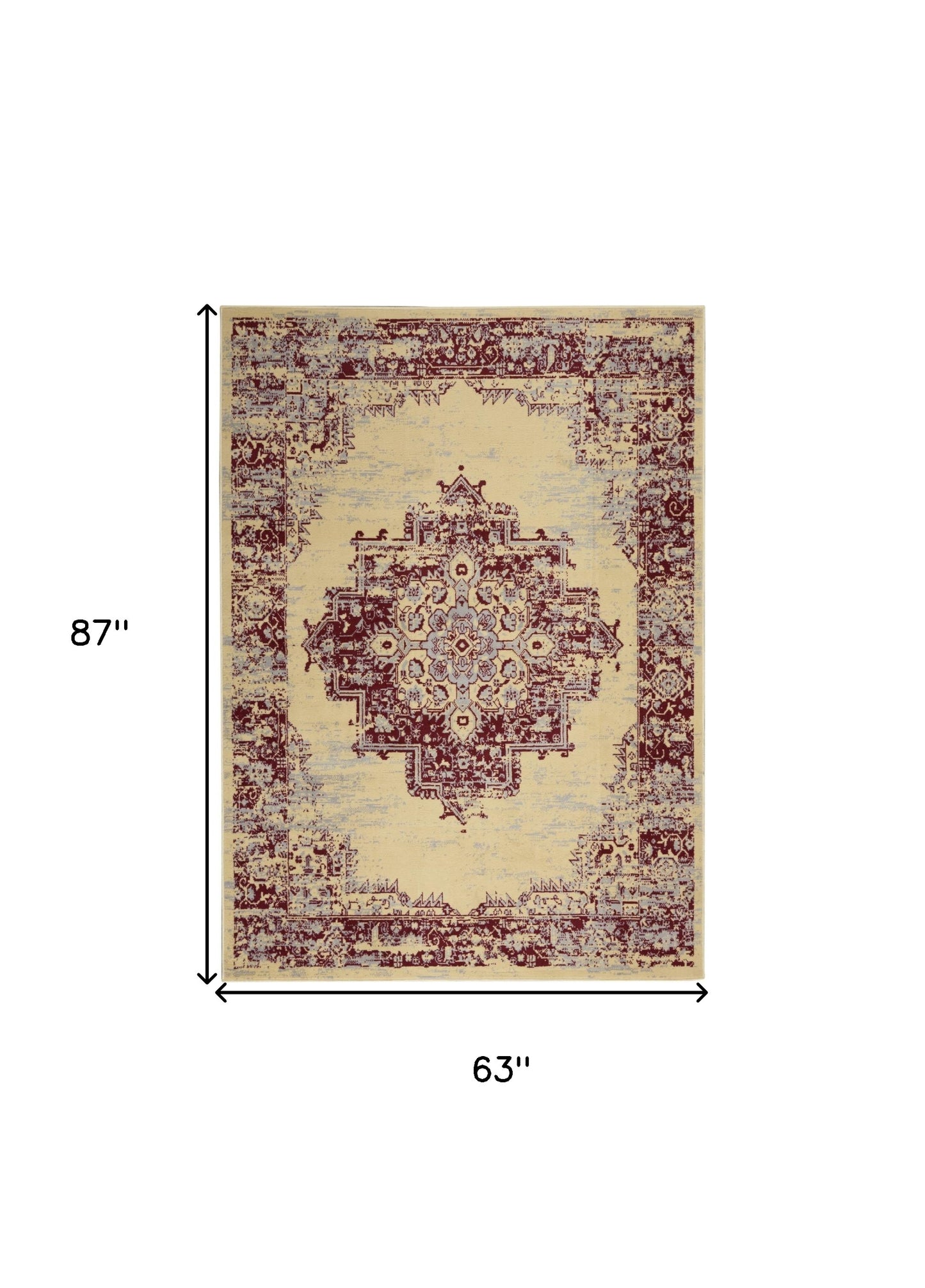 5' X 7' Cream Damask Power Loom Area Rug