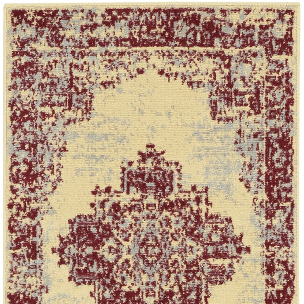 8' Cream Damask Power Loom Runner Rug