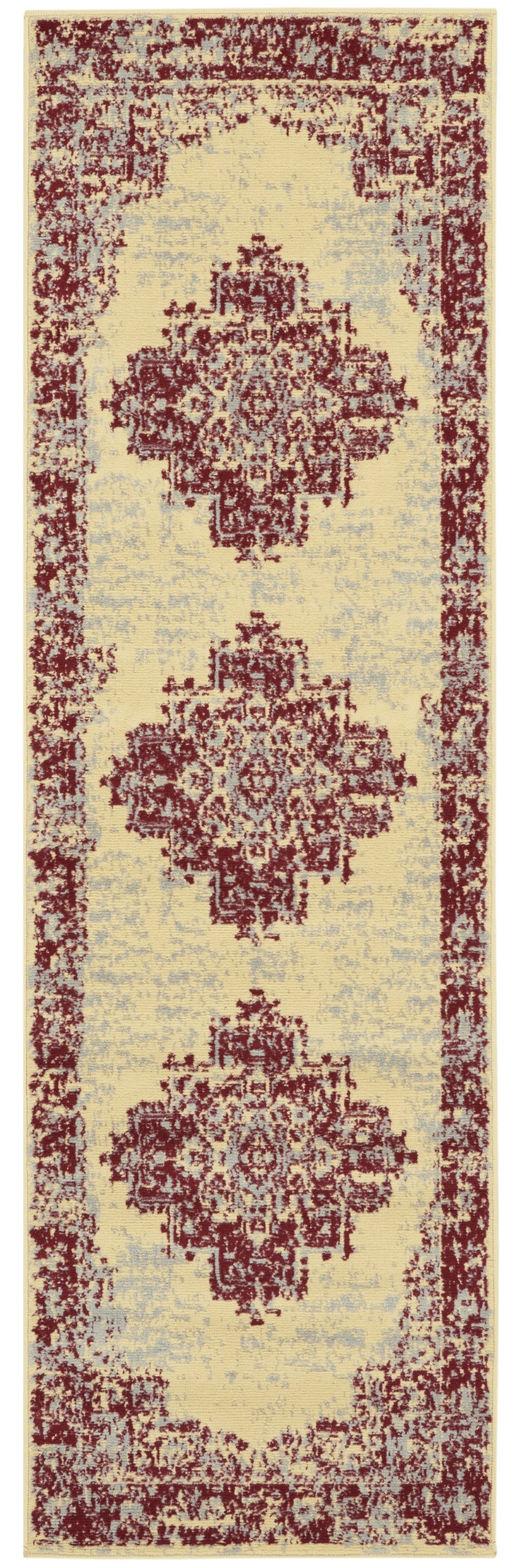 8' Cream Damask Power Loom Runner Rug