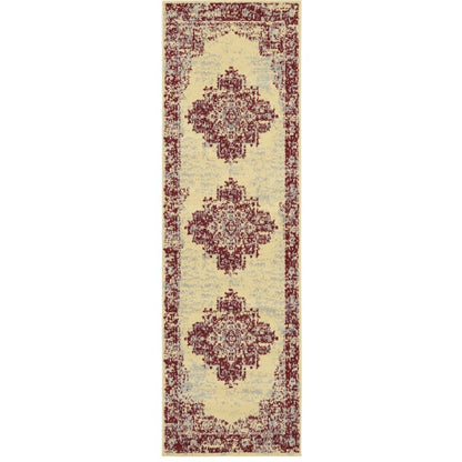 8' Cream Damask Power Loom Runner Rug