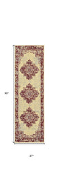 8' Cream Damask Power Loom Runner Rug