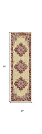 8' Cream Damask Power Loom Runner Rug
