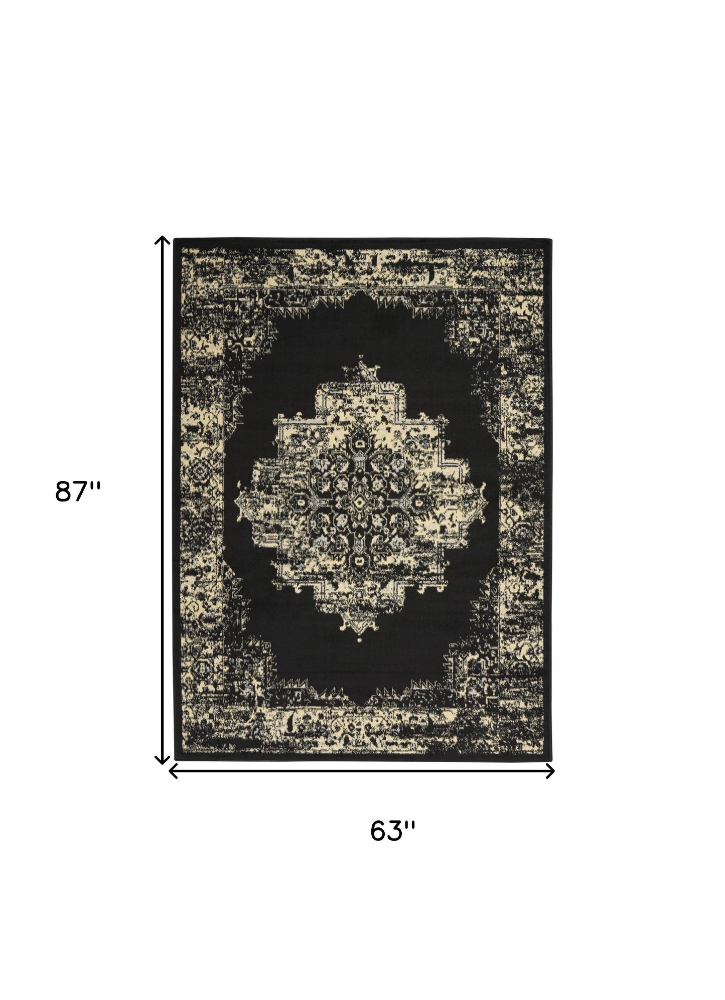 5' X 7' Cream Damask Power Loom Area Rug