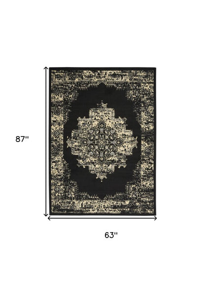 5' X 7' Cream Damask Power Loom Area Rug