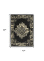 5' X 7' Cream Damask Power Loom Area Rug