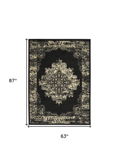 5' X 7' Cream Damask Power Loom Area Rug