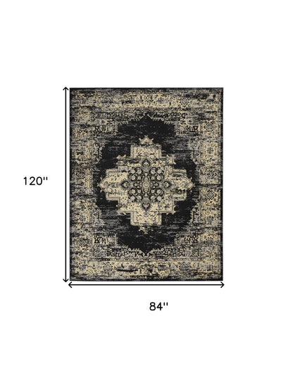 7' X 10' Cream Damask Power Loom Area Rug