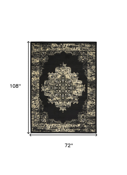 6' X 9' Cream Damask Power Loom Area Rug