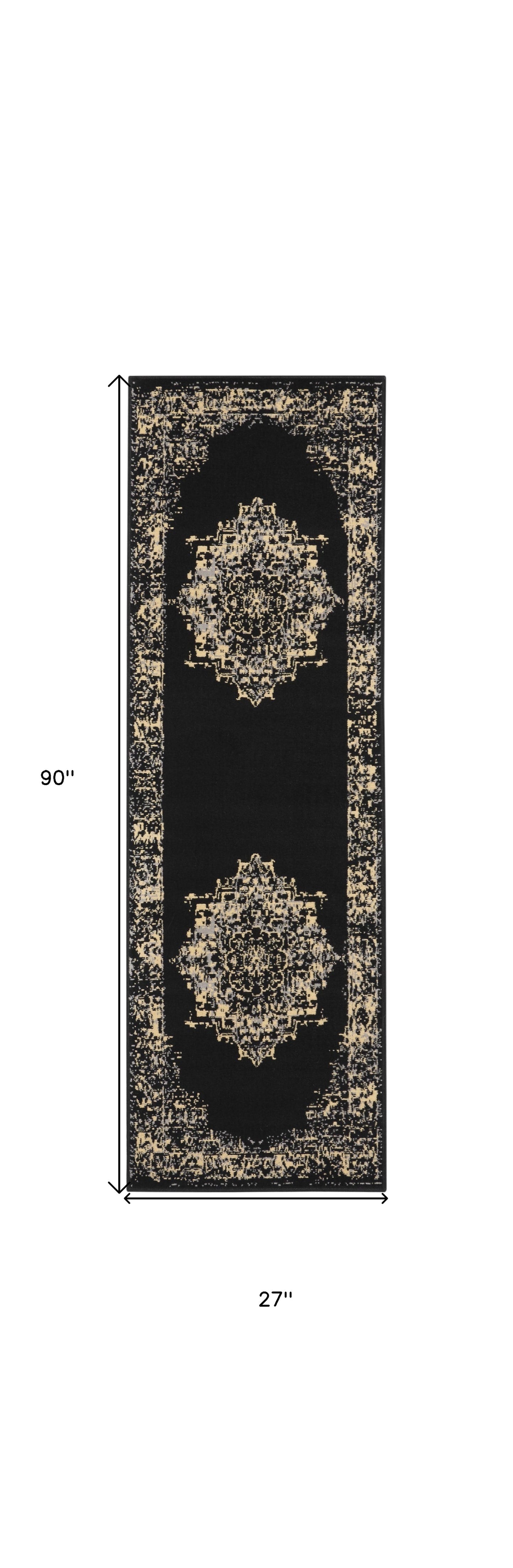 8' Cream Damask Power Loom Runner Rug