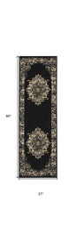 8' Cream Damask Power Loom Runner Rug