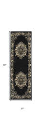 8' Cream Damask Power Loom Runner Rug