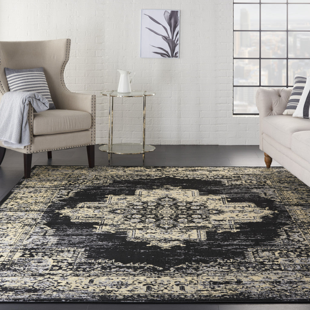 8' X 10' Cream Damask Power Loom Area Rug