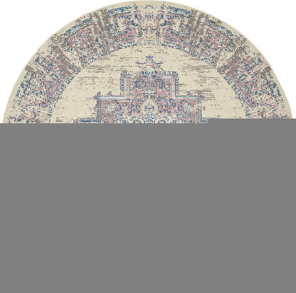 8' Pink Round Damask Power Loom Area Rug