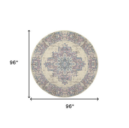 8' Pink Round Damask Power Loom Area Rug