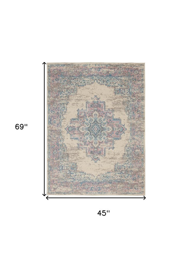 4' X 6' Pink Damask Power Loom Area Rug