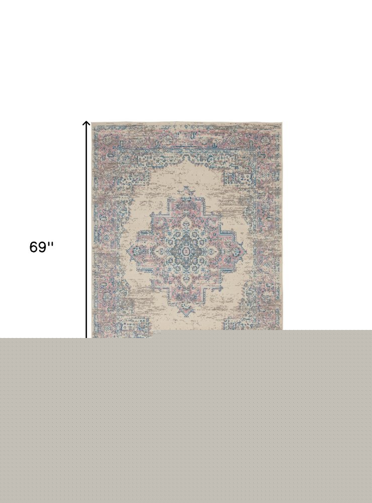 4' X 6' Pink Damask Power Loom Area Rug