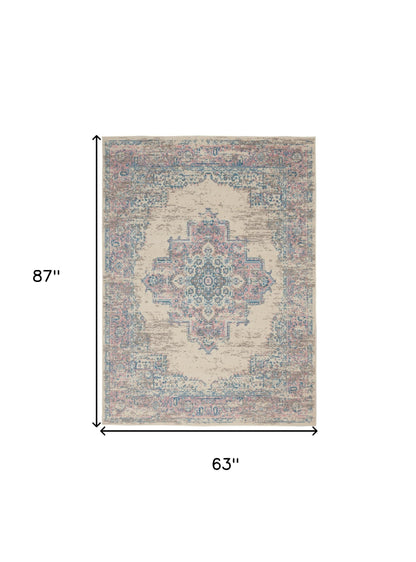 5' X 7' Pink Damask Power Loom Area Rug