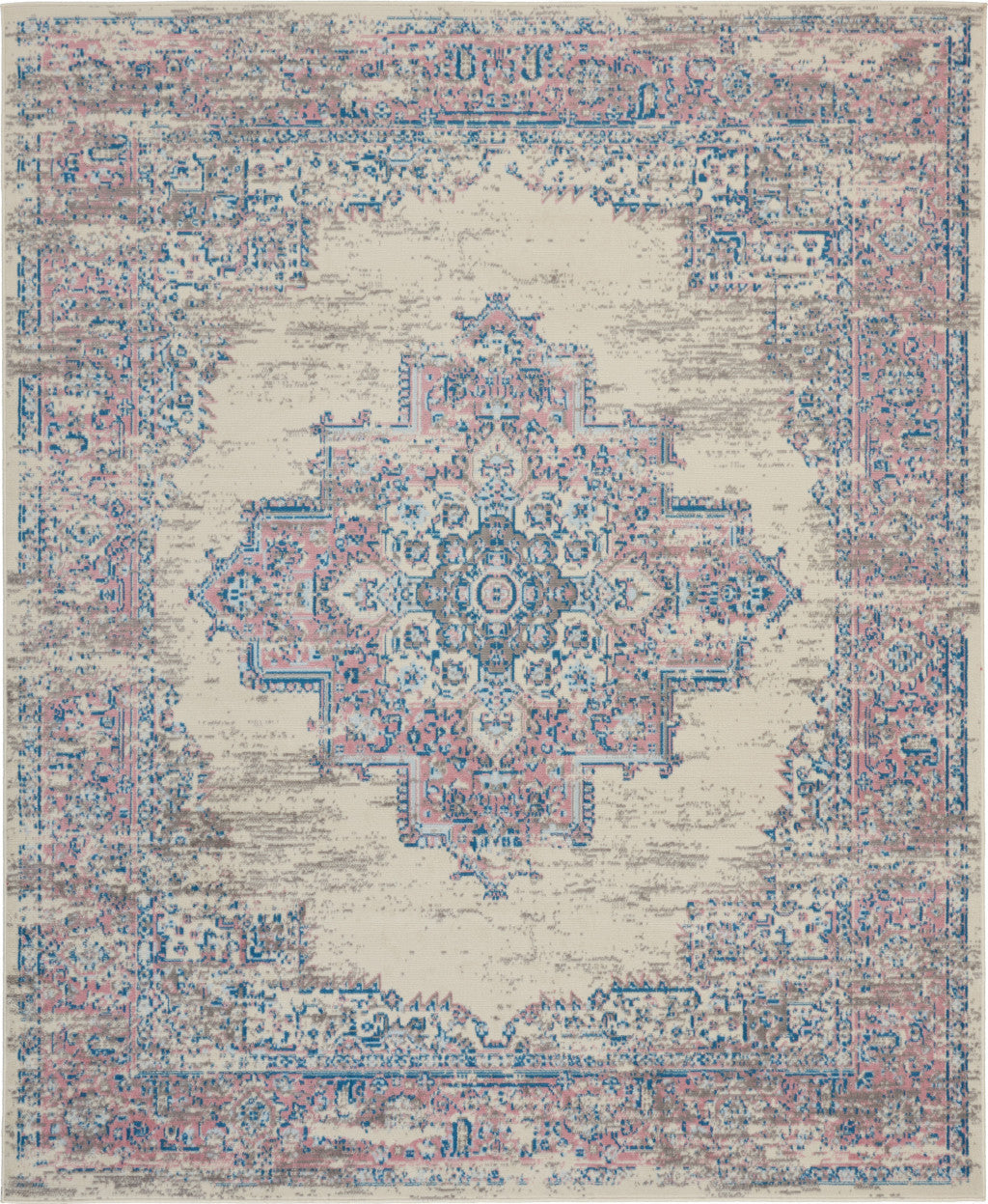 8' X 10' Pink Damask Power Loom Area Rug