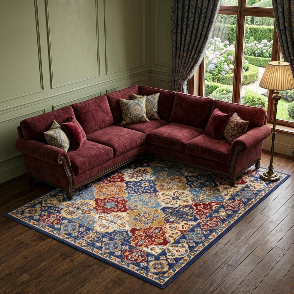 7' X 10' Red Damask Power Loom Area Rug
