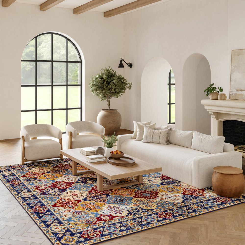 7' X 10' Red Damask Power Loom Area Rug