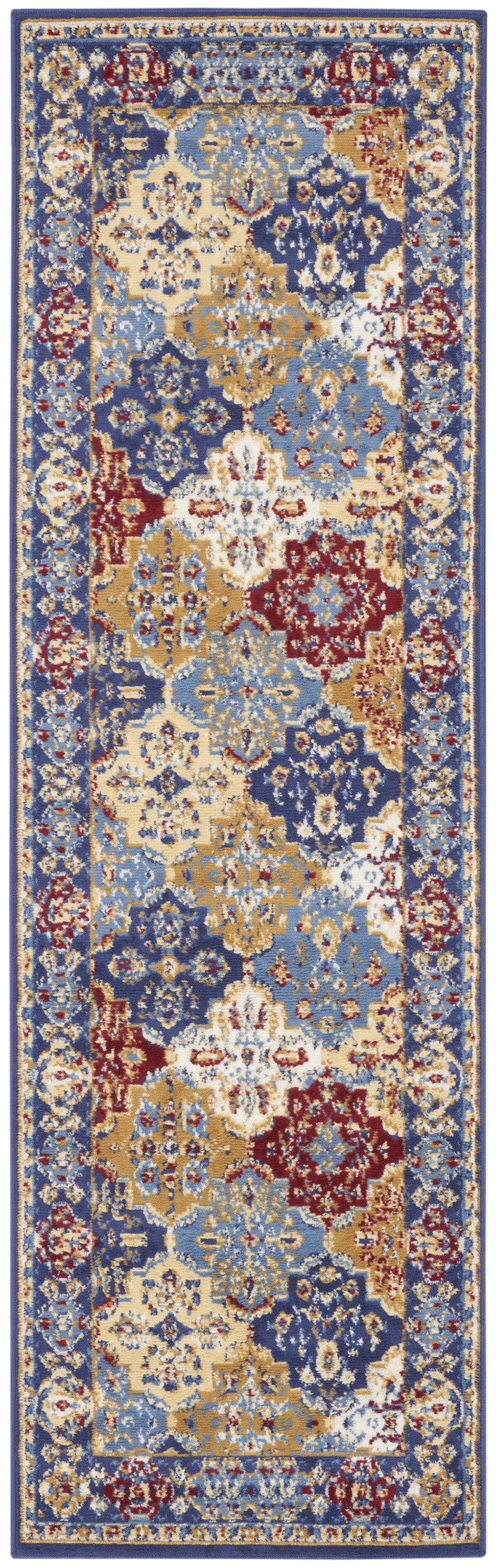 8' Red Damask Power Loom Runner Rug