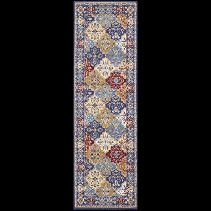 8' Red Damask Power Loom Runner Rug