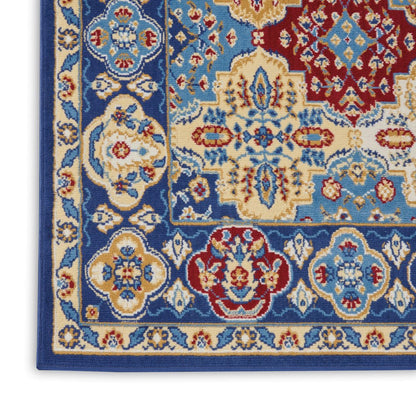 8' Red Damask Power Loom Runner Rug