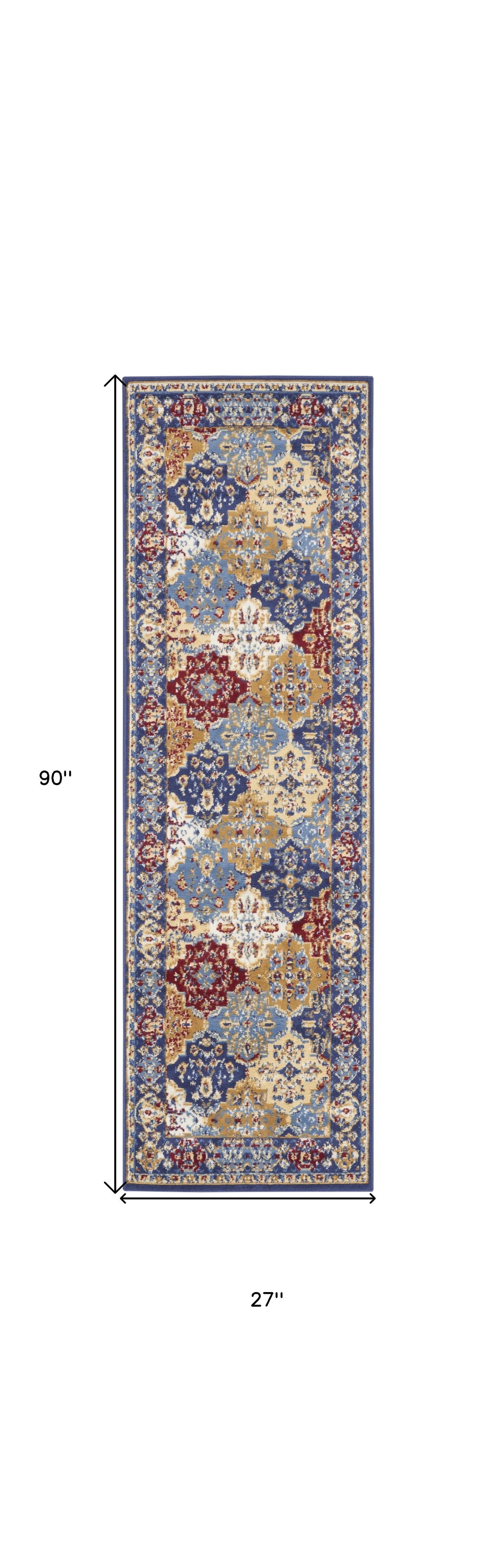 8' Red Damask Power Loom Runner Rug