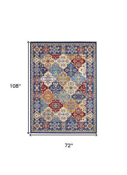 6' X 9' Red Damask Power Loom Area Rug