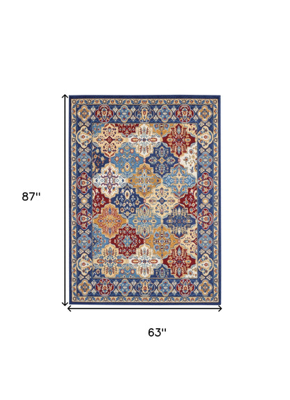 5' X 7' Red Damask Power Loom Area Rug