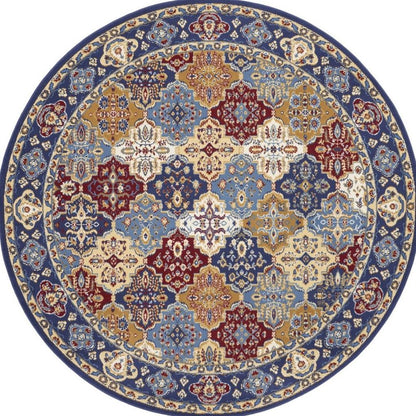8' Red Round Damask Power Loom Area Rug