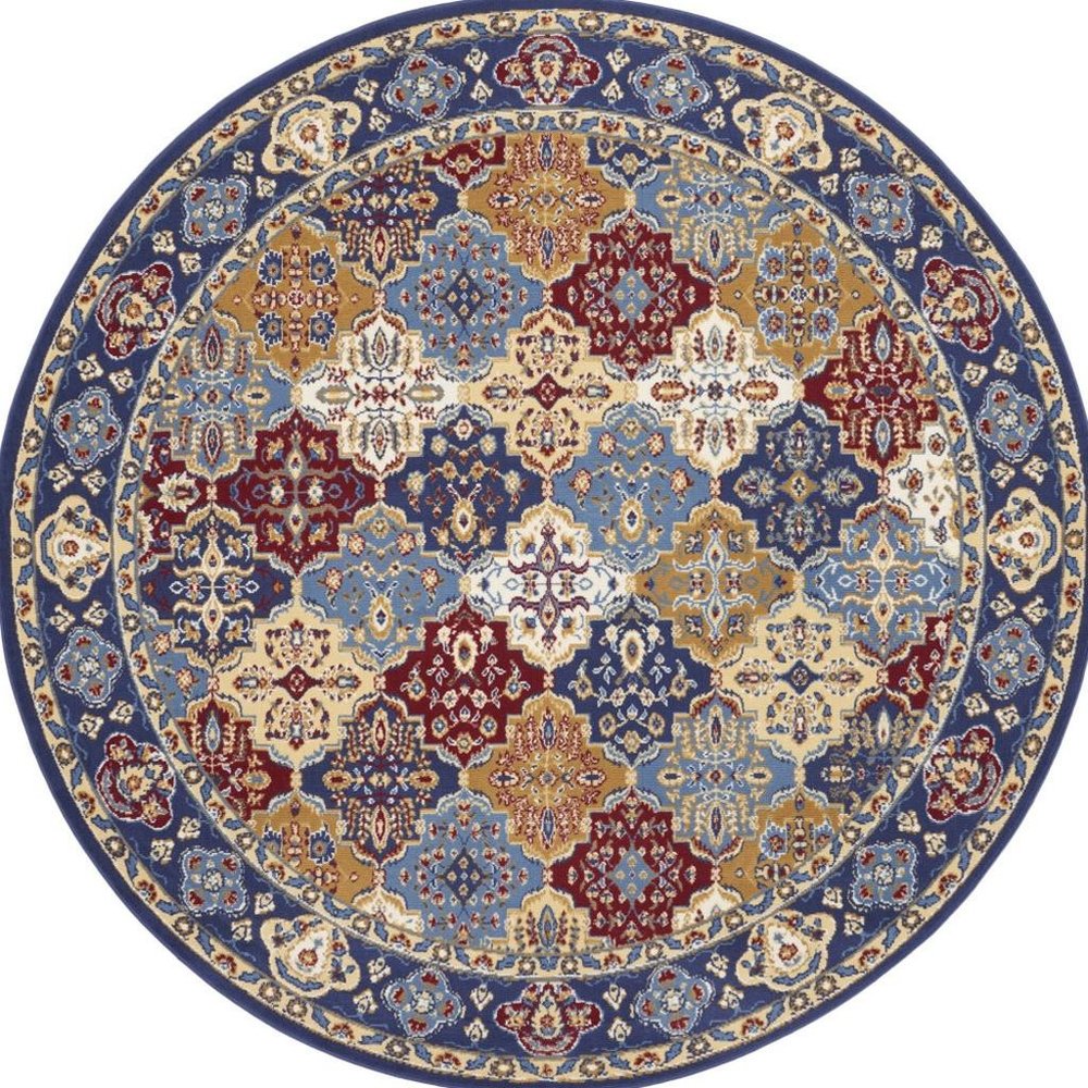 8' Red Round Damask Power Loom Area Rug